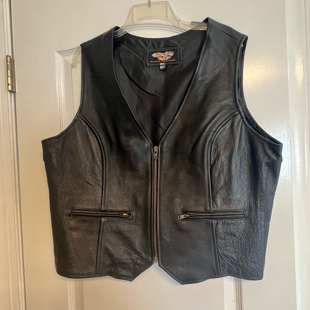 Vintage Vance black leather  moto biker vest 3XL